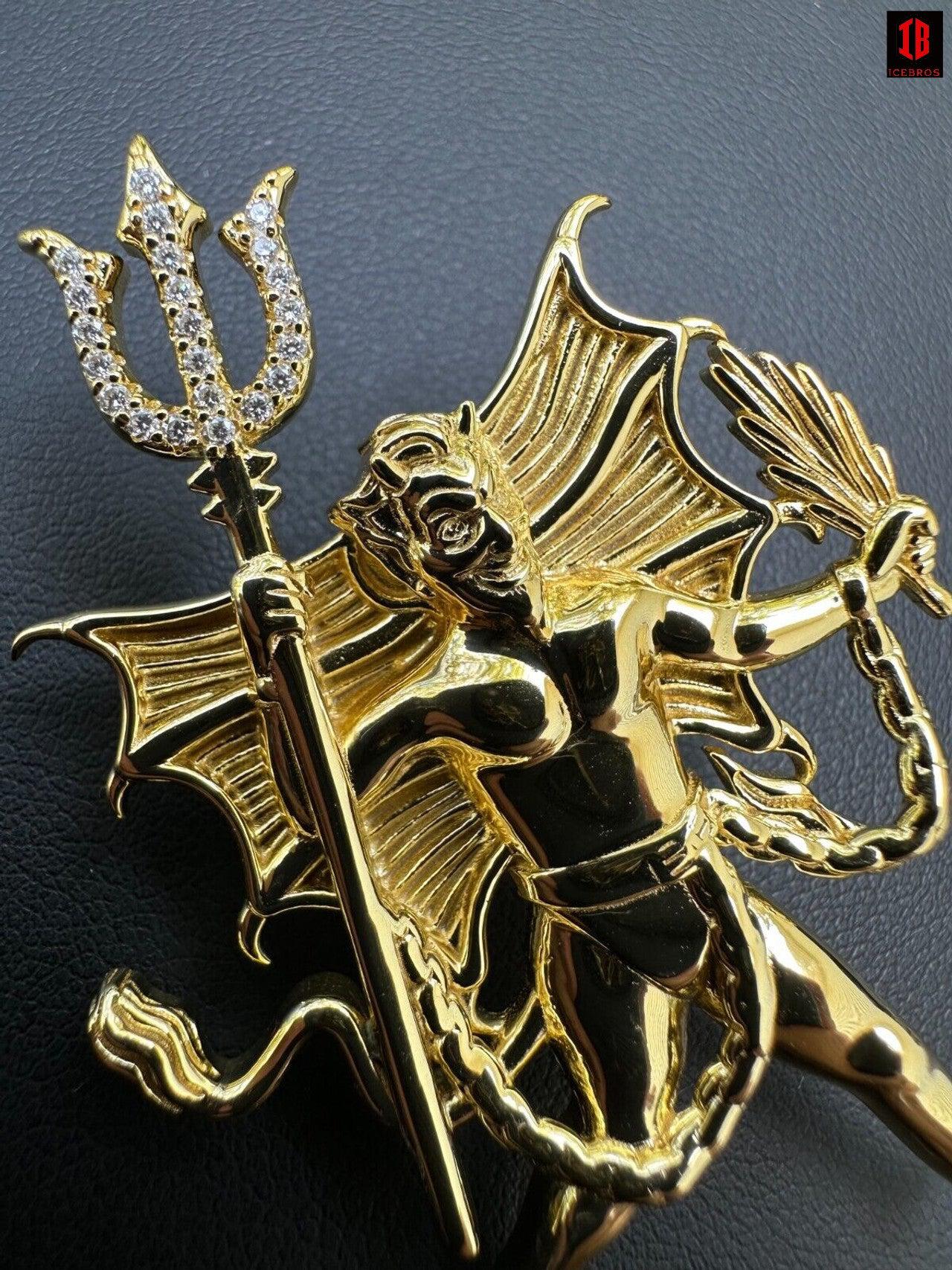 WHTIE GOLD MOISSANITE Devil Satan Pendant - Moissanite Demon Necklace 14k Gold & 925 Silver