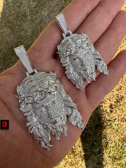 Real RHODIUM Gold Vermeil 925 Silver Fully Iced Hip Hop Jesus Piece Pendant Necklace