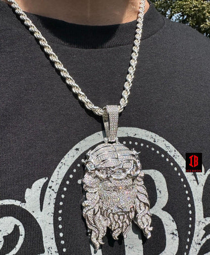 Real RHODIUM Gold Vermeil 925 Silver Fully Iced Hip Hop Jesus Piece Pendant Necklace