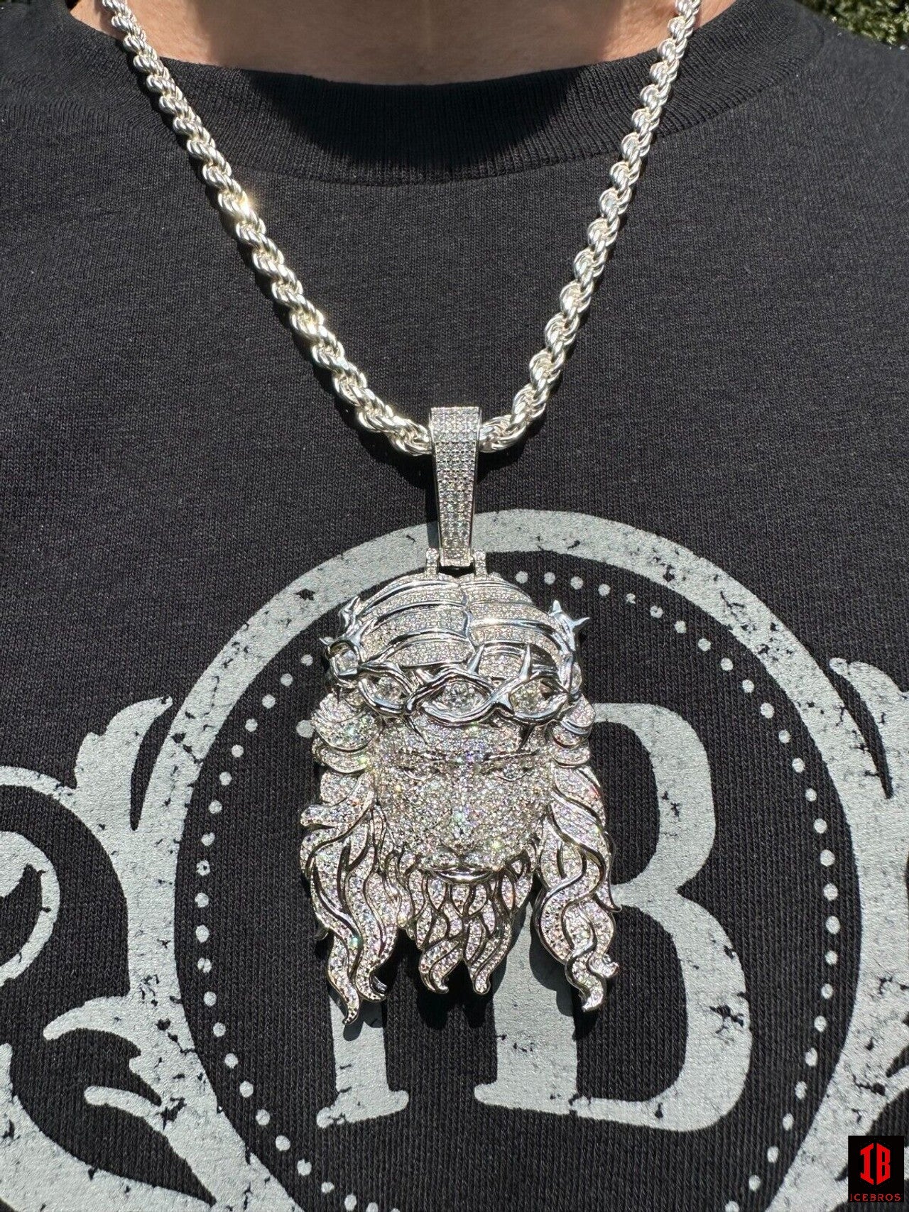 Real 14k Gold Vermeil 925 Silver Fully Iced Hip Hop Jesus Piece Pendant Necklace