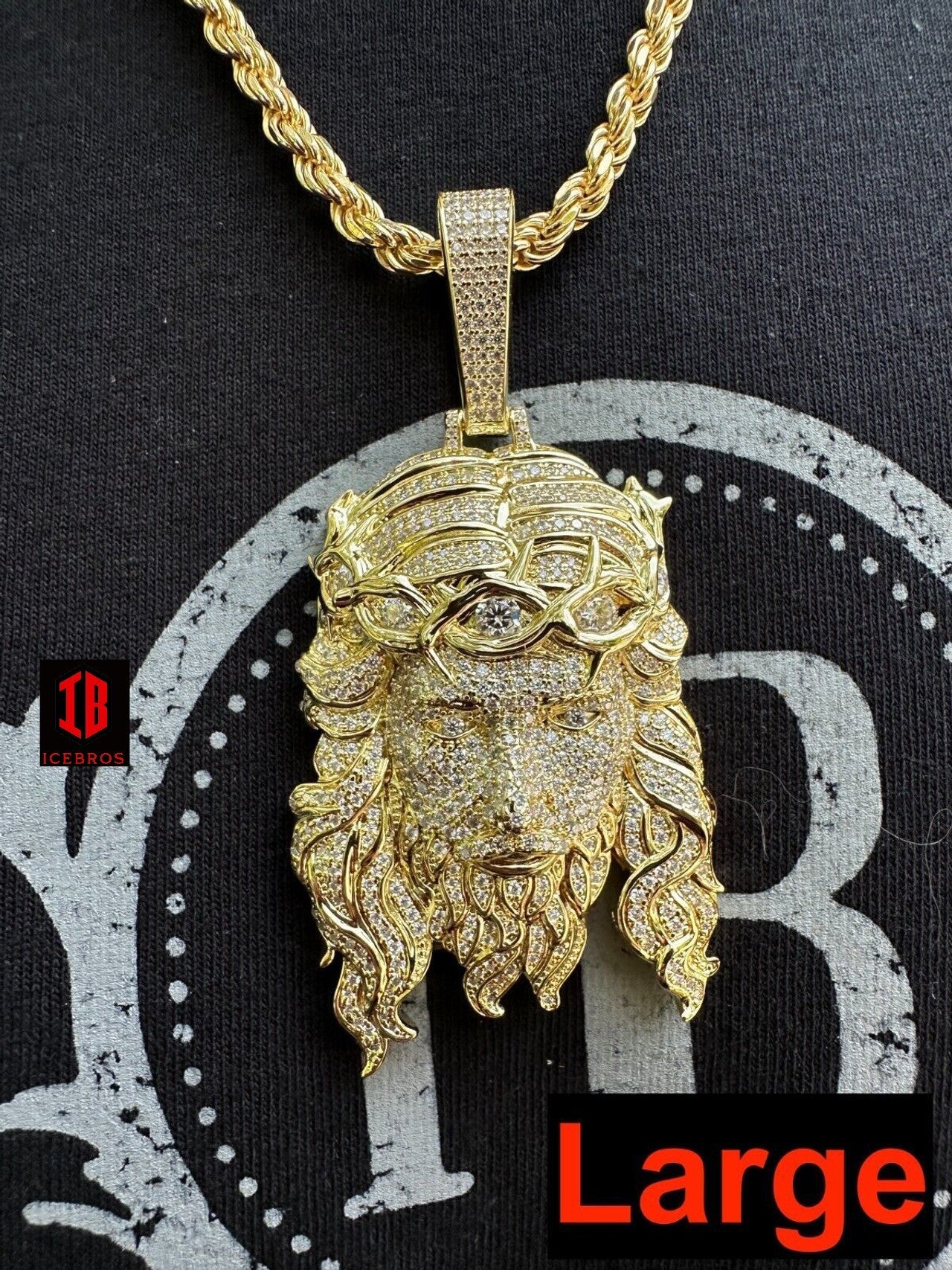 Real 14k Gold Vermeil 925 Silver Fully Iced Hip Hop Jesus Piece Pendant Necklace