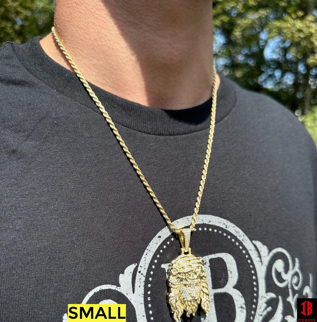 Real 14k Gold Vermeil 925 Silver Fully Iced Hip Hop Jesus Piece Pendant Necklace