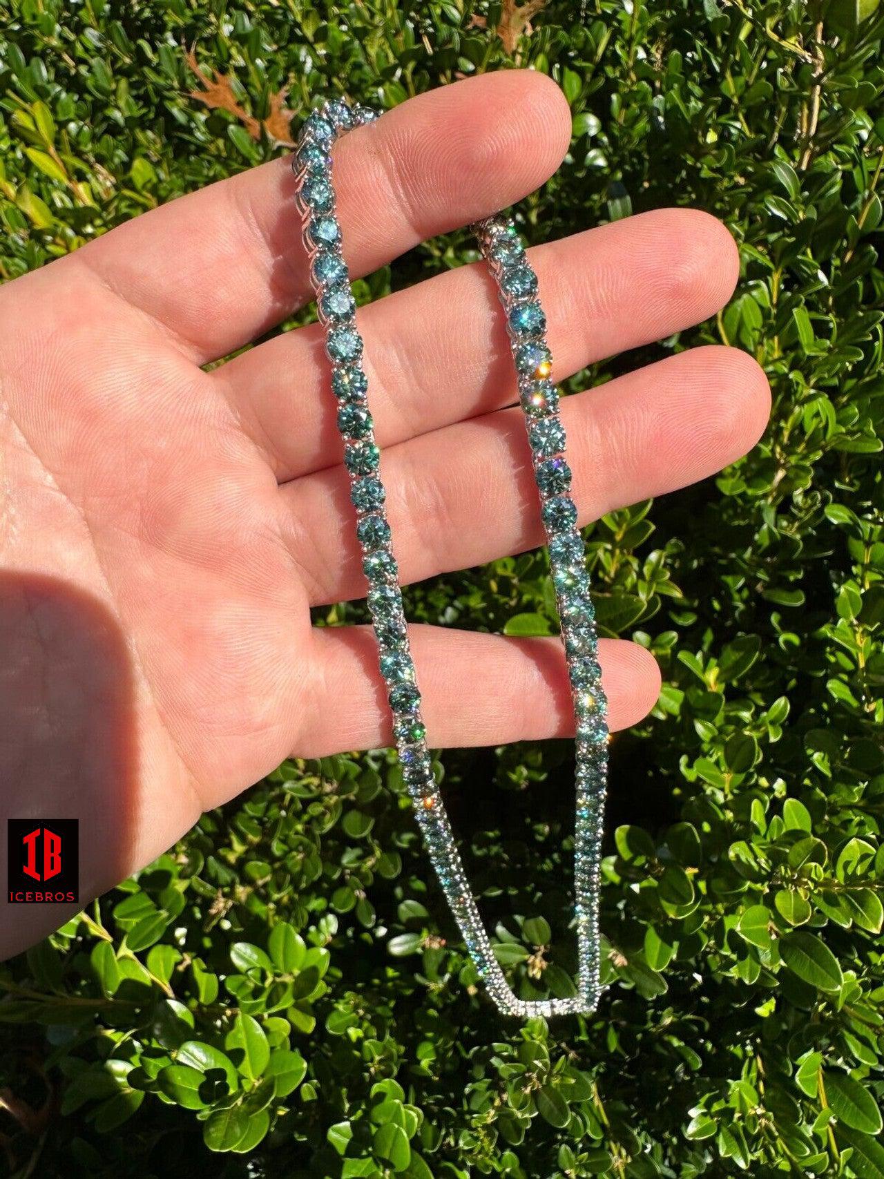 3mm/5mm Blue Green 925 Sterling Silver MOISSANITE Tennis Chain Necklace