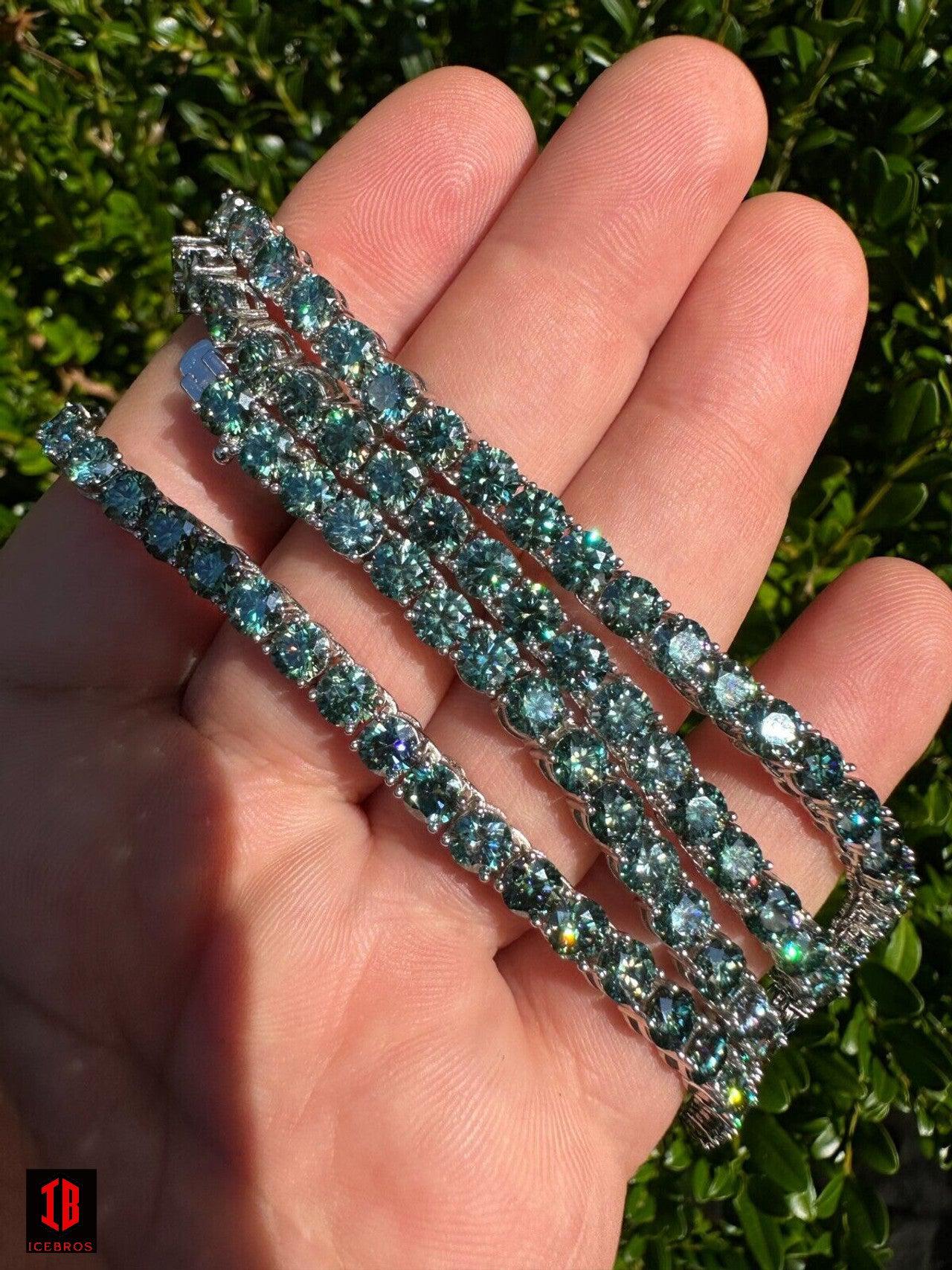 5mm Blue Green 925 Sterling Silver MOISSANITE Tennis Chain Necklace