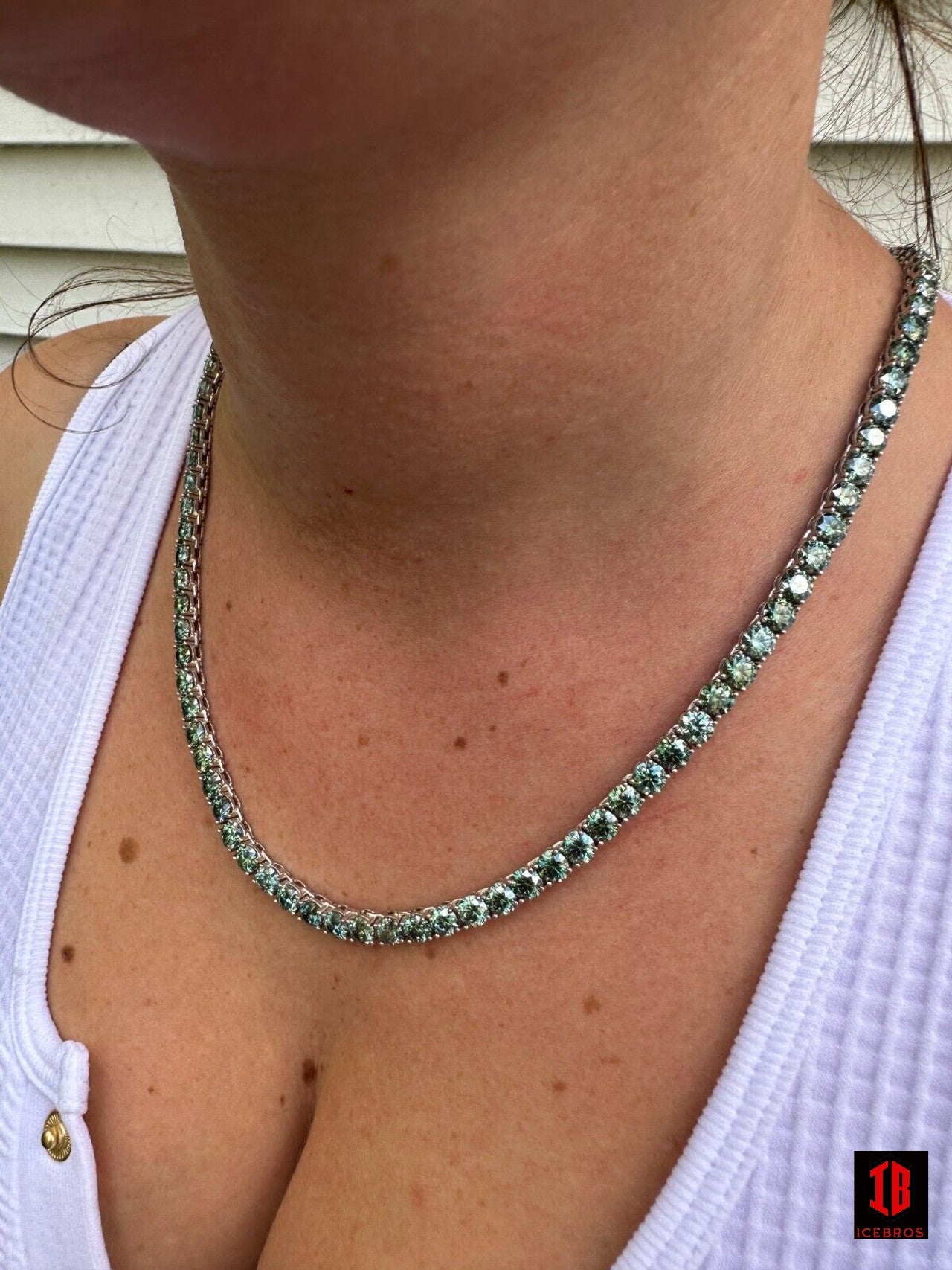 3mm/5mm Blue Green 925 Sterling Silver MOISSANITE Tennis Chain Necklace