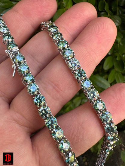 5mm Blue Green 925 Sterling Silver MOISSANITE Tennis Chain Necklace