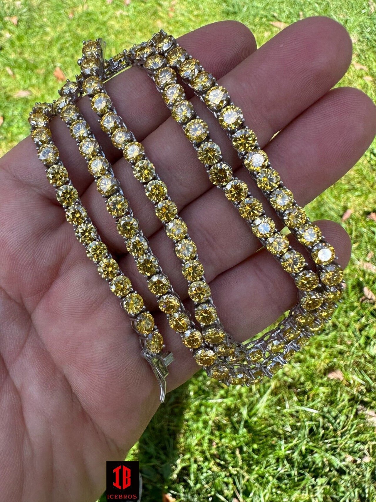 Canary Yellow MOISSANITE 5mm Tennis Chain 925 Silver Iced Necklace Pass Tester