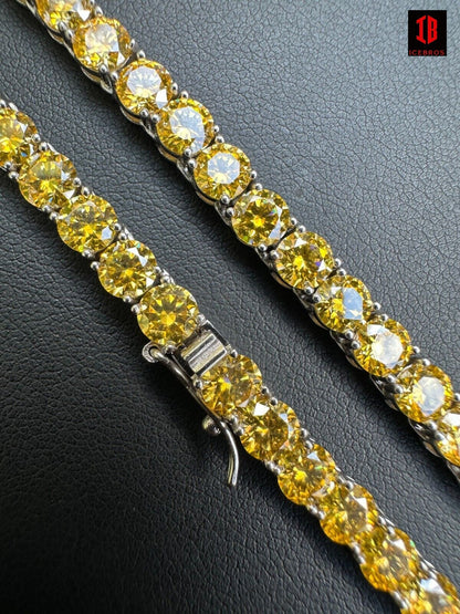 Canary Yellow MOISSANITE 5mm Tennis Chain 925 Silver Iced Necklace Pass Tester