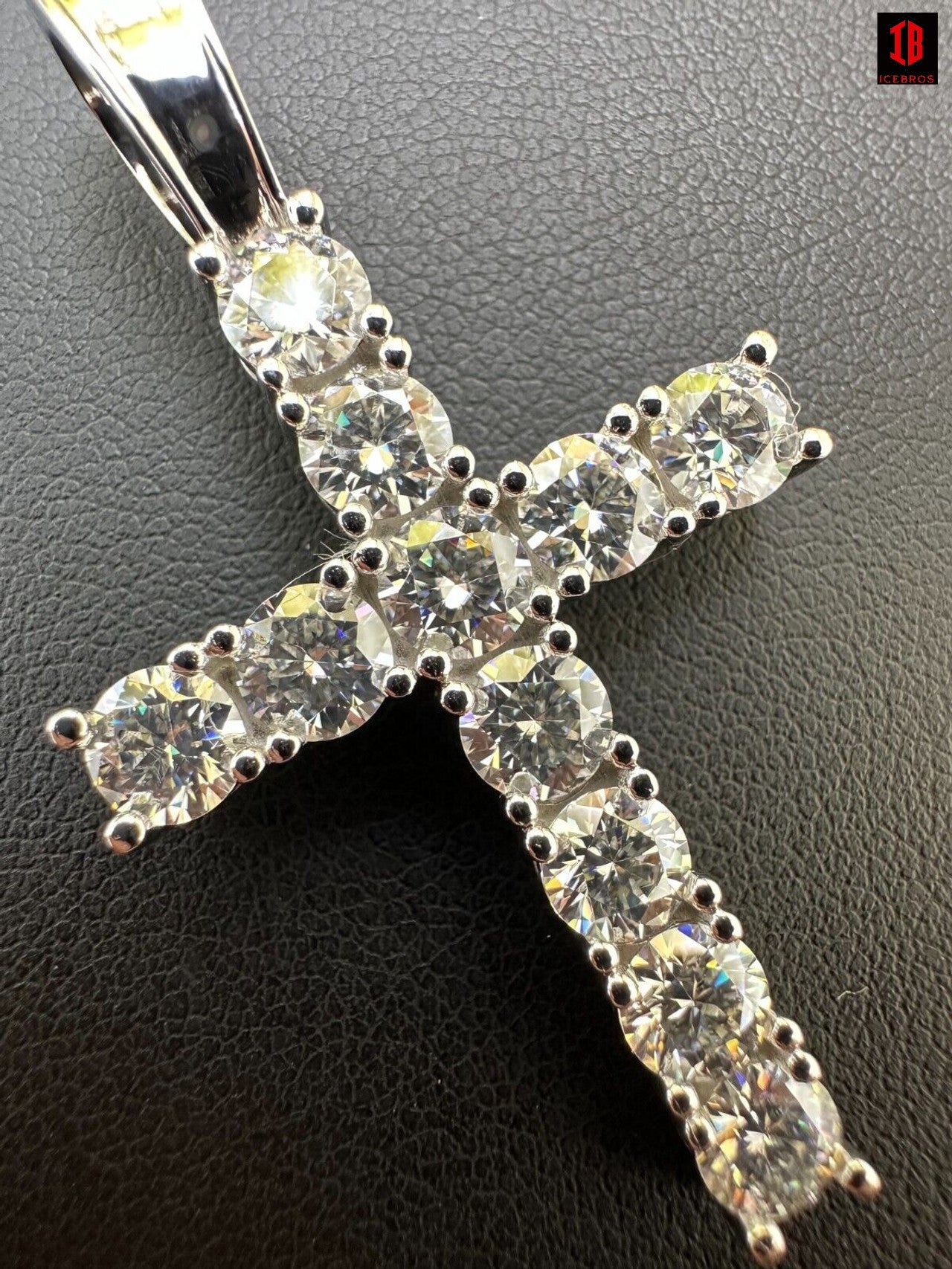 Real MOISSANITE Solid 10k Yellow Gold Iced Tennis Cross Pendant Necklace 5 Sizes