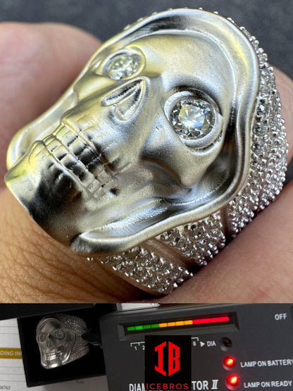 MOISSANITE Iced HEAVY Death Skull Ring Matte Real 14k Gold Over 925 Silver