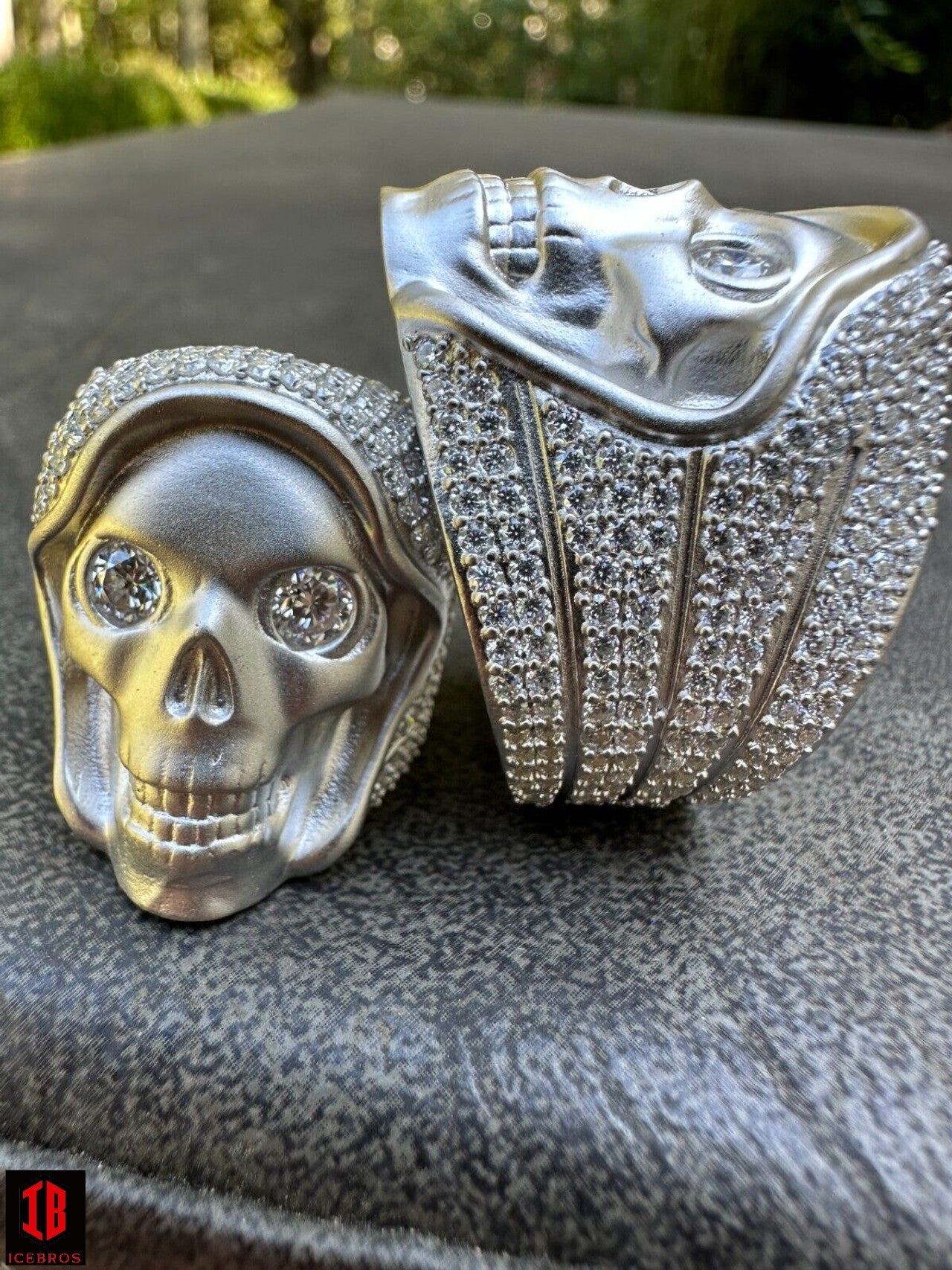 MOISSANITE Iced HEAVY Death Skull Ring Matte Real 14k Gold Over 925 Silver