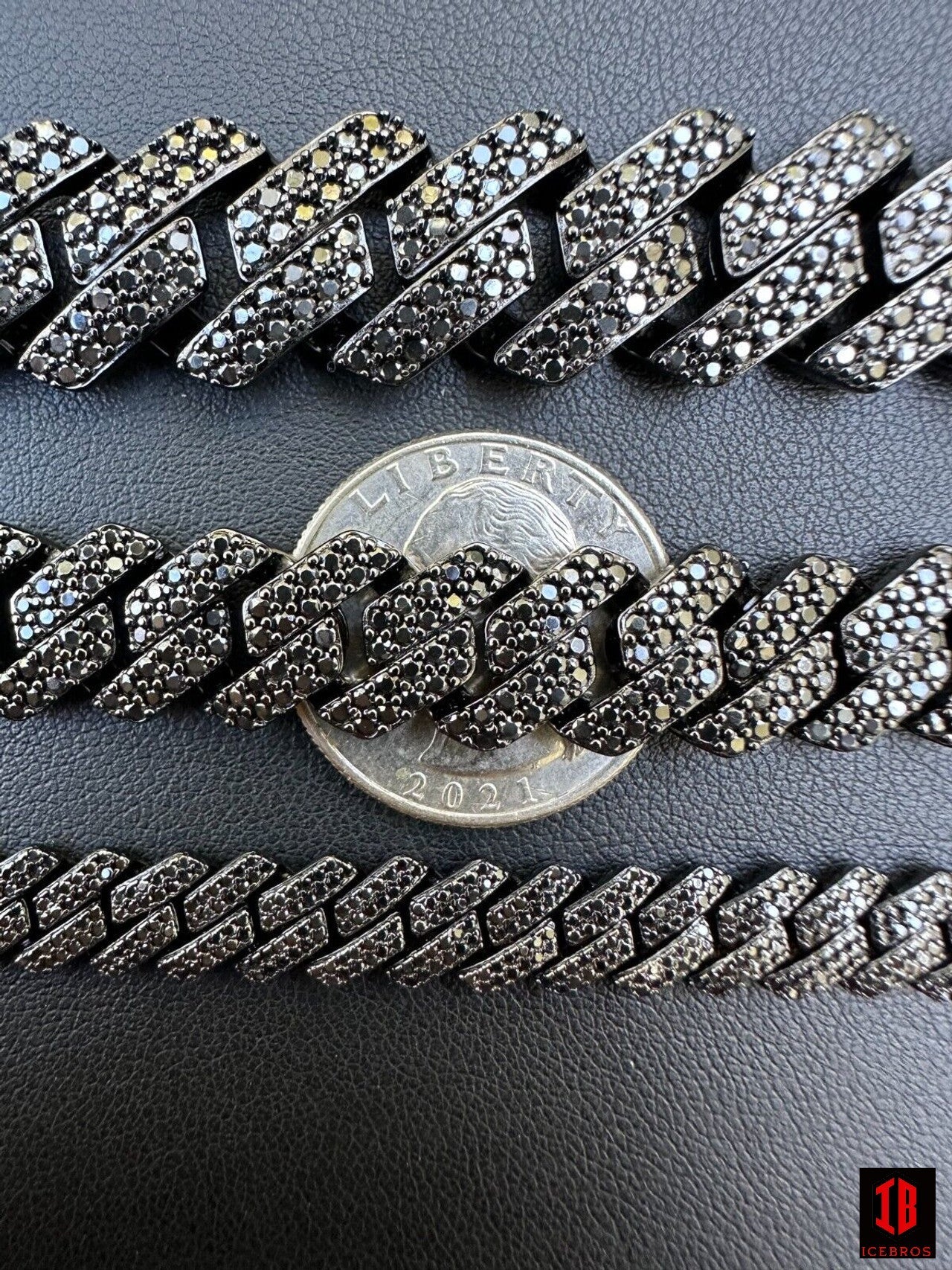 Black Iced Prong Miami Cuban Link Bracelet Black Rhodium Moissanite 925 Sterling Silver Wristlet