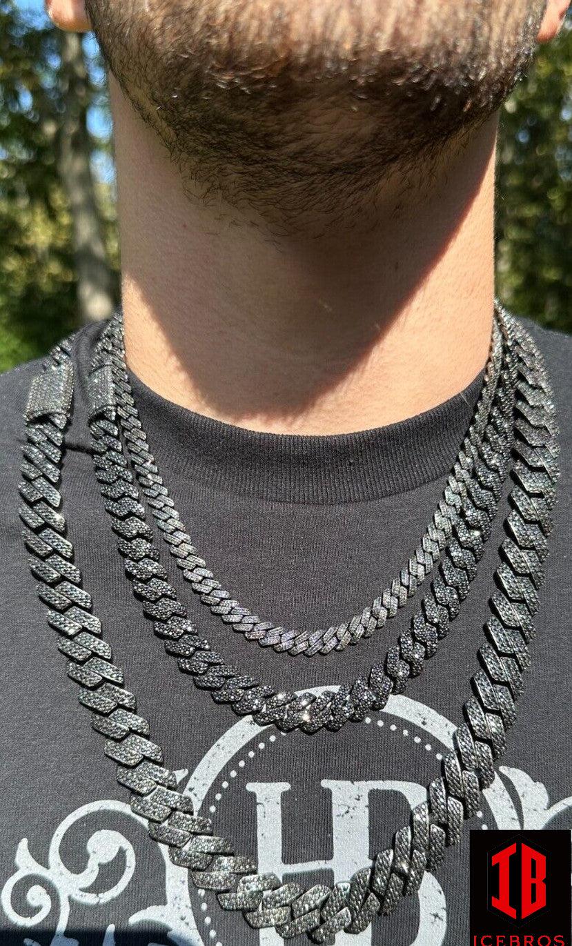 Mens Miami Cuban Link Chain Necklace Black 