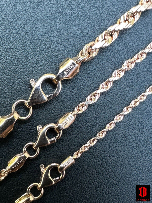 Solid 14k Rose Gold Men's Women's Real Rope Chain Necklace 1.5mm-4mm