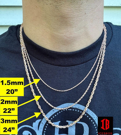 Solid 14k Rose Gold Men's Women's Real Rope Chain Necklace 1.5mm-4mm