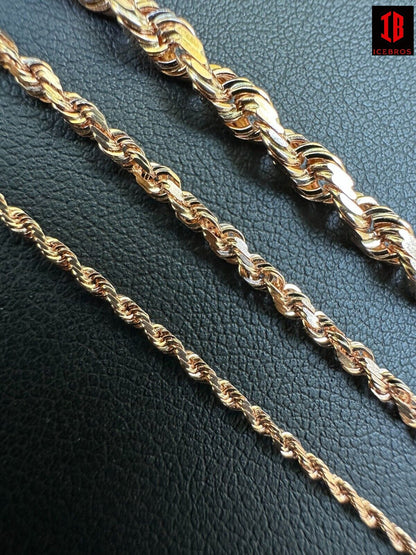 Solid 14k Rose Gold Men's Women's Real Rope Chain Necklace 1.5mm-4mm