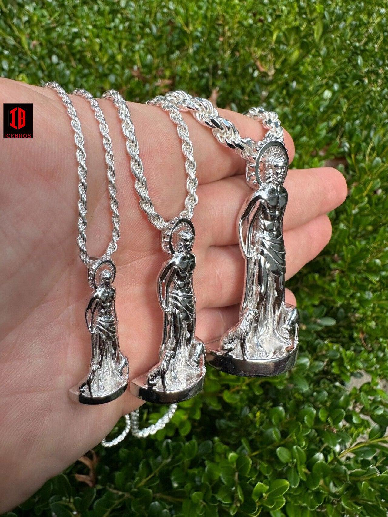 3D Real Solid 925 Silver Saint St Lazarus Necklace Pendant Plain San Lazaro