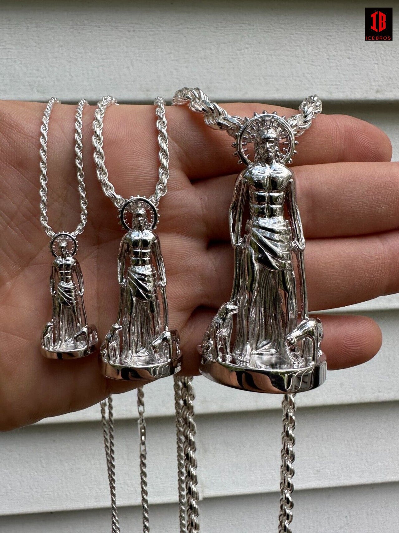 3D Real Solid 925 Silver Saint St Lazarus Necklace Pendant Plain San Lazaro