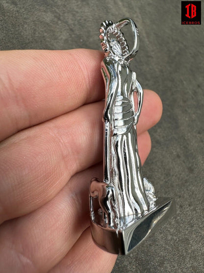 3D Real Solid Plain 925 Silver Saint St Lazarus Necklace Pendant Plain San Lazaro