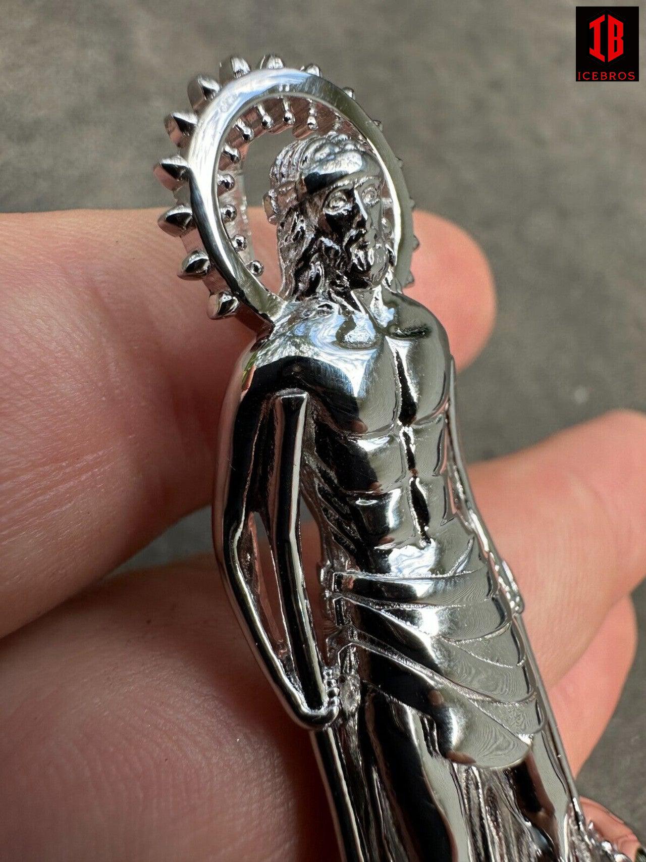 3D Real Solid 925 Silver Saint St Lazarus Necklace Pendant Plain San Lazaro