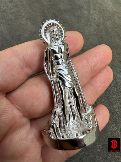3D Real Solid Plain 925 Silver Saint St Lazarus Necklace Pendant Plain San Lazaro