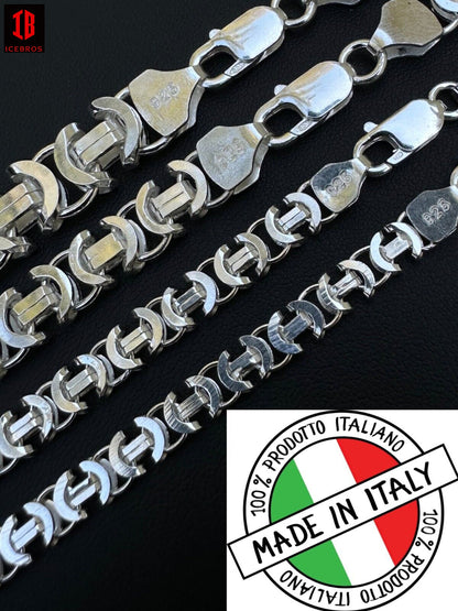 Real Solid 925 Sterling Silver Flat Byzantine Chain Mens Necklace