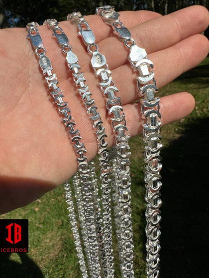 Real Solid 925 Sterling Silver Flat Byzantine Chain Mens Necklace