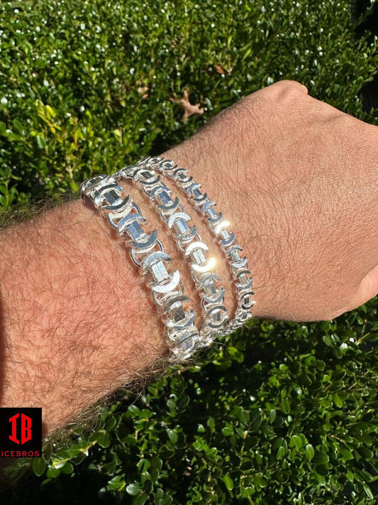 Real Solid 925 Sterling Silver Flat Byzantine Chain Mens Bracelet