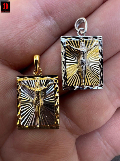 Real Solid 925 Silver / Plain Gold Plated Cross Jesus Medallion Pendant Necklace