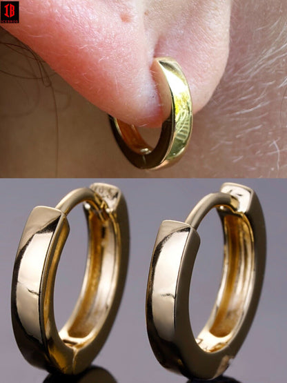 Real 14k Gold Vermeil 925 Silver Hoops Mens Ladies Small Huggie Earrings 12mm