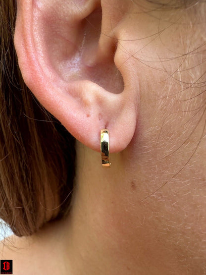 Real 14k Gold Vermeil 925 Silver Hoops Mens Ladies Small Huggie Earrings 12mm