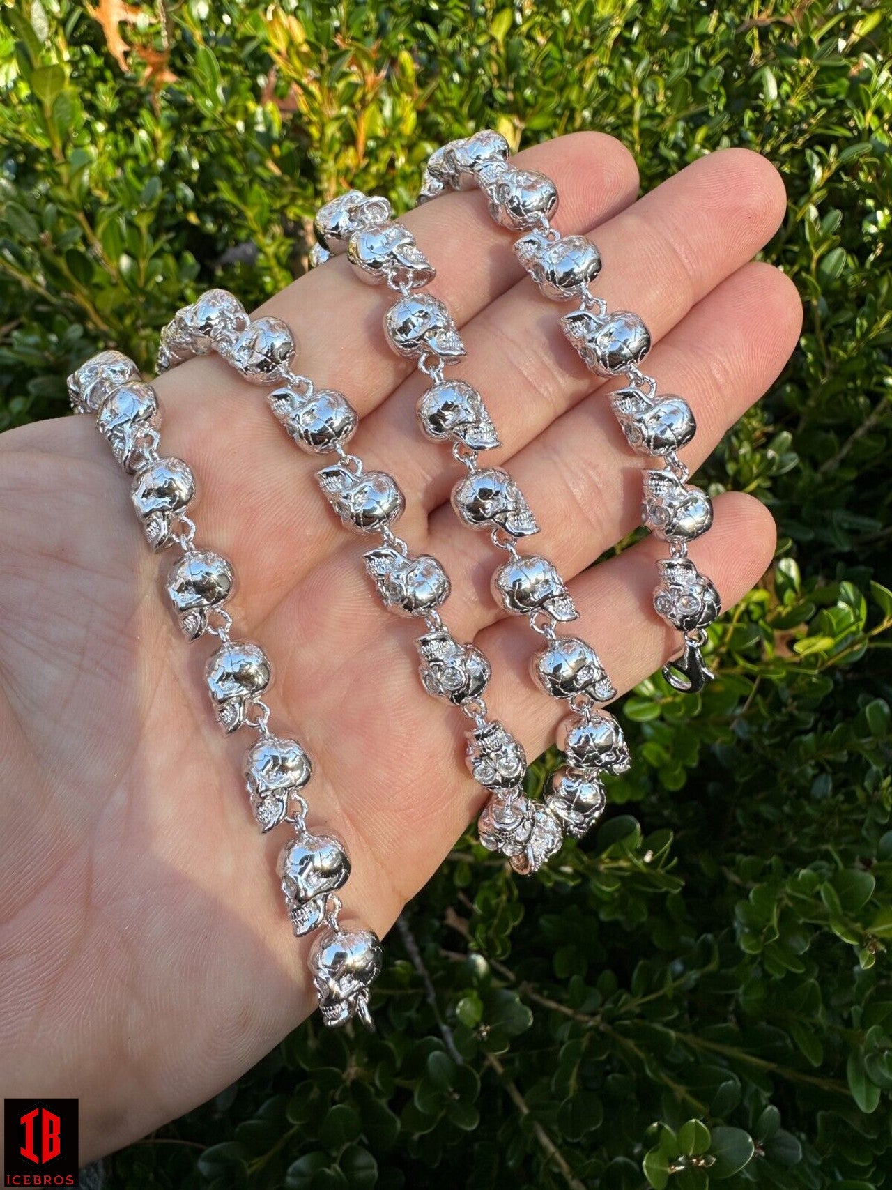 Solild 925 Sterling Skull Chain Around Men's Hand