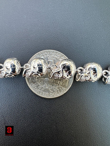 Solid 925 Sterling Silver Skull Death Link Flawless Moissanite Bracelet