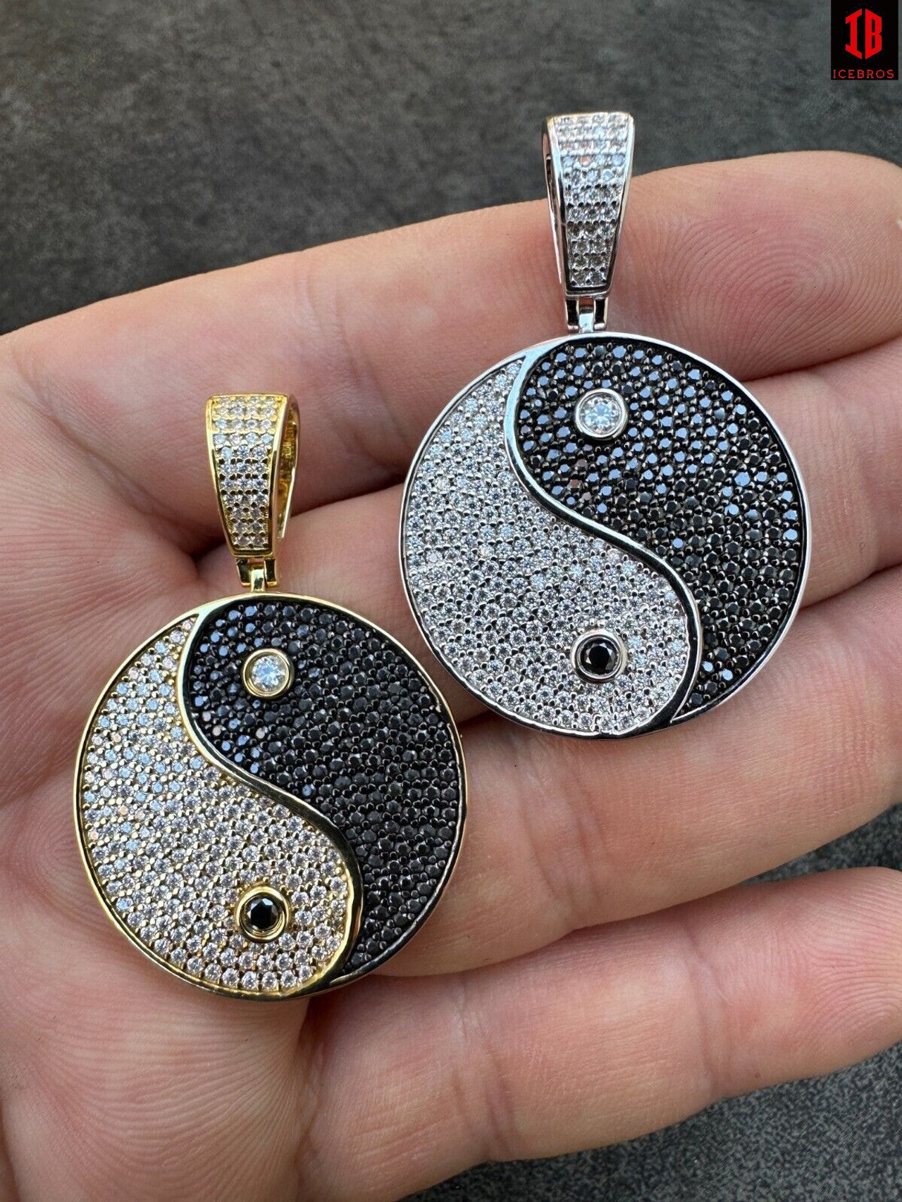 Ying Yang Pendent Necklace 925 Sterling Silver & Moissanite Chain 14k White & Yellow Gold