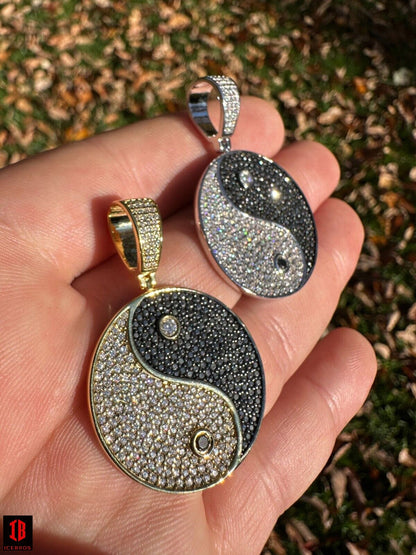 Ying Yang Pendent Necklace 925 Sterling Silver & Moissanite Chain 14k White & Yellow Gold