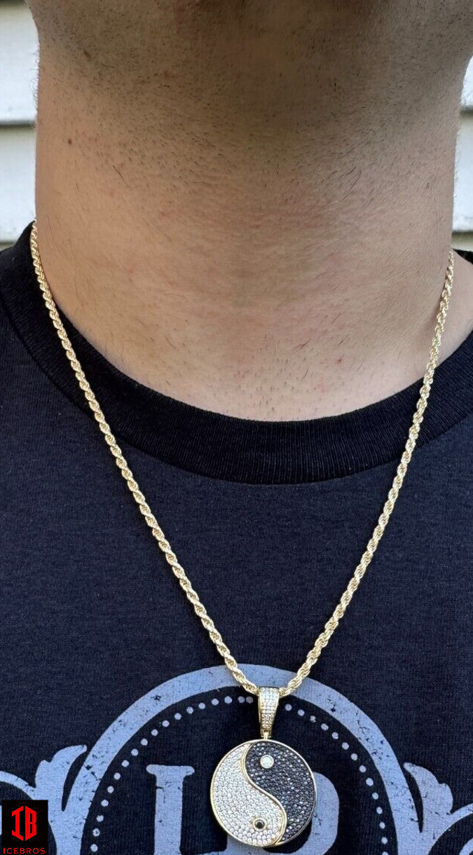 Men Model Wearing 14k Gold Ying Yang Pendant Necklace Showing Beautiful Shines