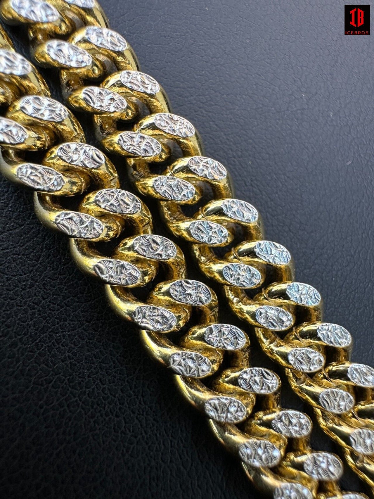 Miami Cuban Chain Bracelet Diamond Cut Two Tone 14k Gold Vermeil Real 925 Silver