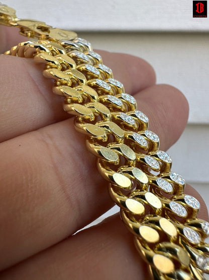 Miami Cuban Chain Bracelet Diamond Cut Two Tone 14k Gold Vermeil Real 925 Silver