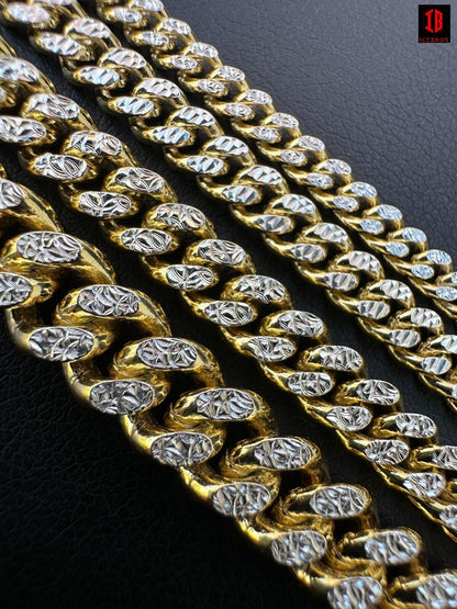 Miami Cuban Chain Bracelet Diamond Cut Two Tone 14k Gold Vermeil Real 925 Silver