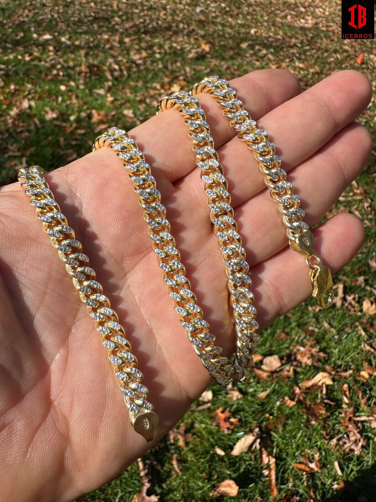 Miami Cuban Chain Bracelet Diamond Cut Two Tone 14k Gold Vermeil Real 925 Silver