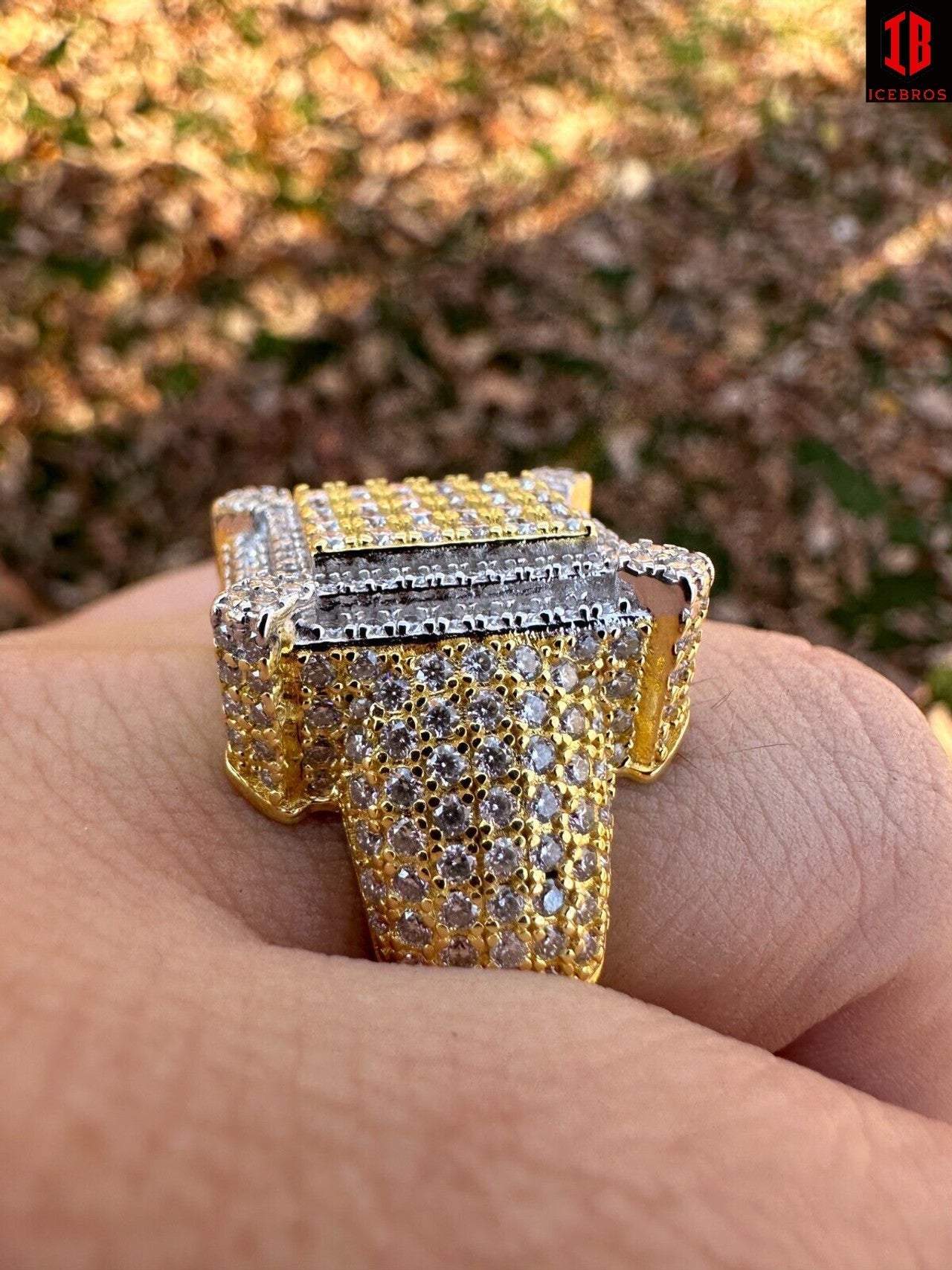 A Detailed Side View Of 14k Gold Two-Tone with stunning white VVS1 Moissanite Ring 