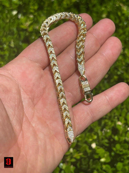 WHITE Gold & Real Solid 925 Sterling Silver Men's Franco Bracelet 6mm ICED Diamond
