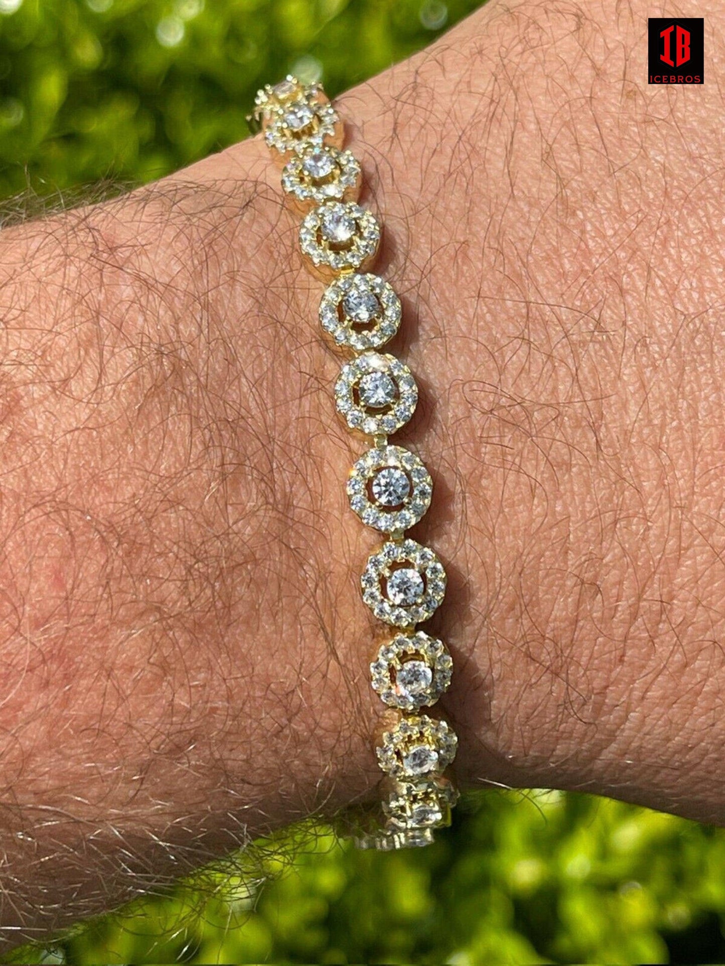 YELLOW GOLD Solid 925 Sterling Silver Tennis Bracelet Real Iced Flooded Out Diamond 7-8.5"