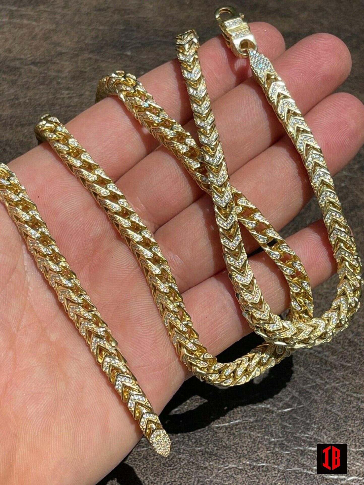 14k YELLOW Gold Over Real 925 Silver Men's Franco Chain 6mm Thick ICED Diamond 18-30"