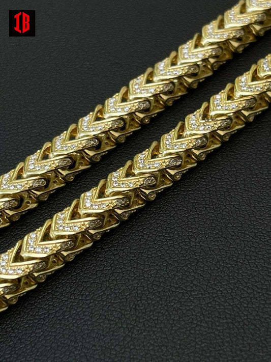 14k YELLOW Gold Over Real 925 Silver Men's Franco Chain 6mm Thick ICED Diamond 18-30inch