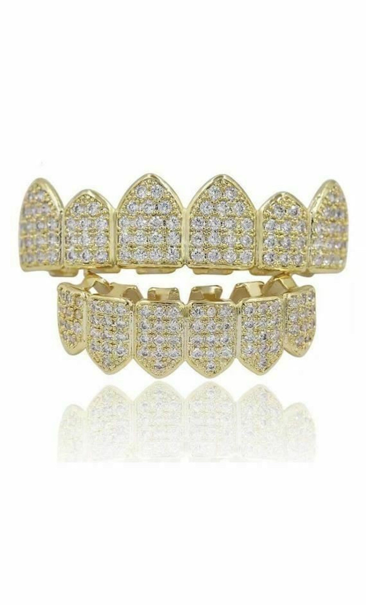 10k 14k Gold Over Fine SOLID 925 Silver CZ Diamond GRILLZ Teeth Top Bottom Hip Hop