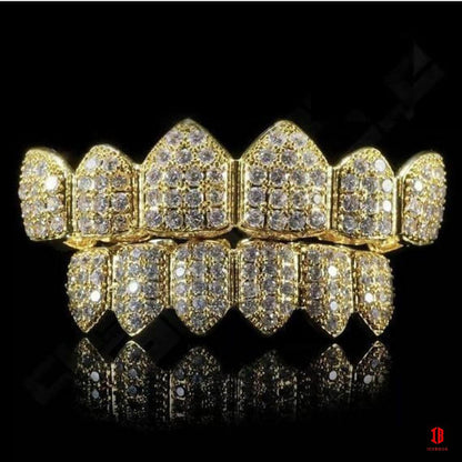 10k 14k Gold Over Fine SOLID 925 Silver CZ Diamond GRILLZ Teeth Top Bottom Hip Hop