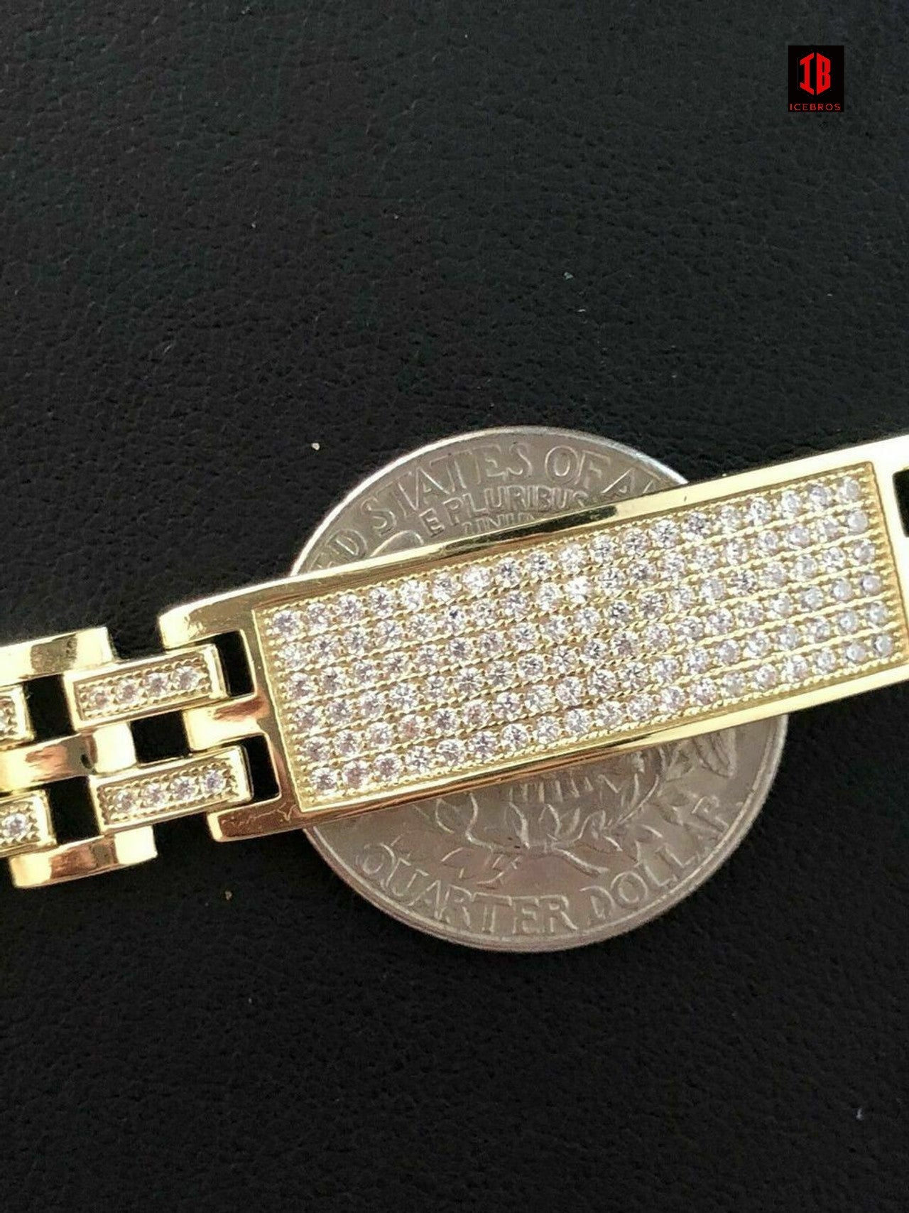 14k Gold Over Solid 925 Silver Diamonds Icy Hip Hop Men’s Presidential Bracelet