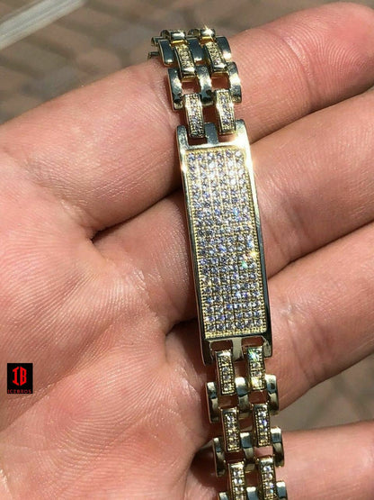 14k Gold Over Solid 925 Silver Diamonds Icy Hip Hop Men’s Presidential Bracelet