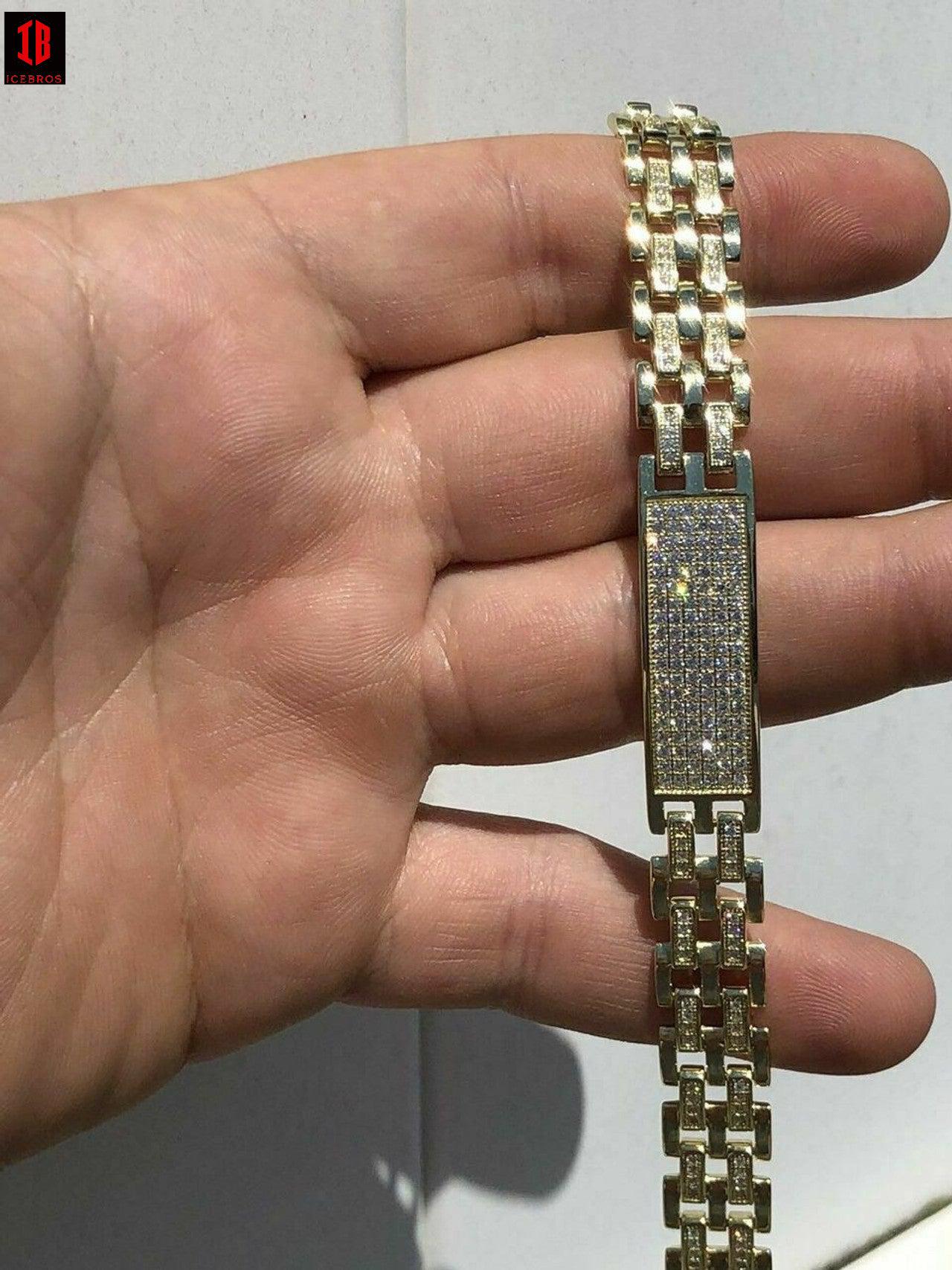 14k Gold Over Solid 925 Silver Diamonds Icy Hip Hop Men’s Presidential Bracelet